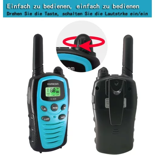 HUNICOM Walkie Talkie Emițător-Receptor cu Rază de Acțiune de 5 km - Radio Portabil PMR446 cu 16 Canale, Lanternă LED, Funcție VOX Hands-Free, Albastru