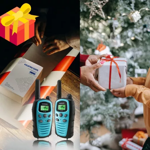 HUNICOM Walkie Talkie Adóvevő 5 km Hatótávval - 16 Csatornás PMR446 Kézi Rádió LED Lámpával, VOX Kéz Nélküli Funkcióval, Kék