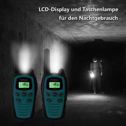 HUNICOM Walkie Talkie Adóvevő 5 km Hatótávval - 16 Csatornás PMR446 Kézi Rádió LED Lámpával, VOX Kéz Nélküli Funkcióval, Kék