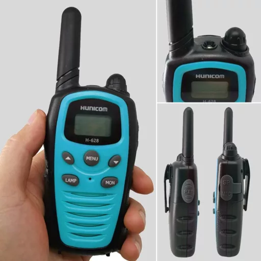 HUNICOM Walkie Talkie Emițător-Receptor cu Rază de Acțiune de 5 km - Radio Portabil PMR446 cu 16 Canale, Lanternă LED, Funcție VOX Hands-Free, Albastru