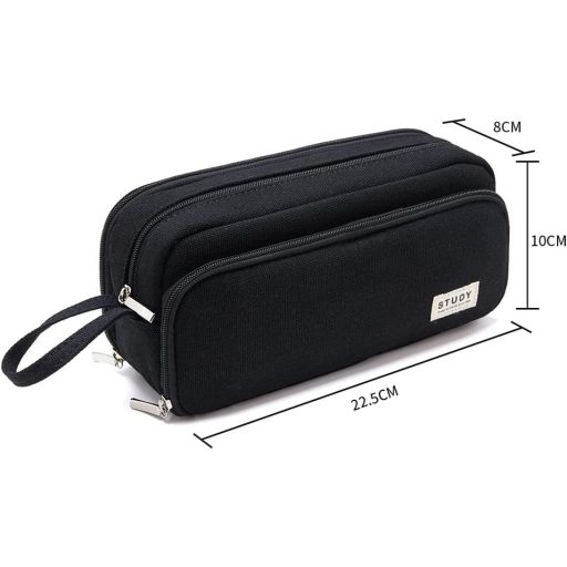 Suport pentru creioane KALIDI cu 3 compartimente, capacitate mare, negru, pentru școală și birou