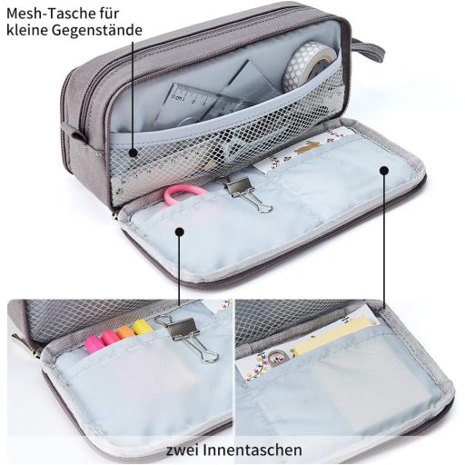 Suport pentru creioane KALIDI cu 3 compartimente, capacitate mare, negru, pentru școală și birou