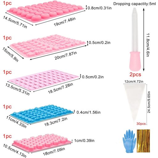 GKZB Szilikon Gumicukor Forma Szett 5 db Csokiöntő Cukorkakészítéshez Pipettával