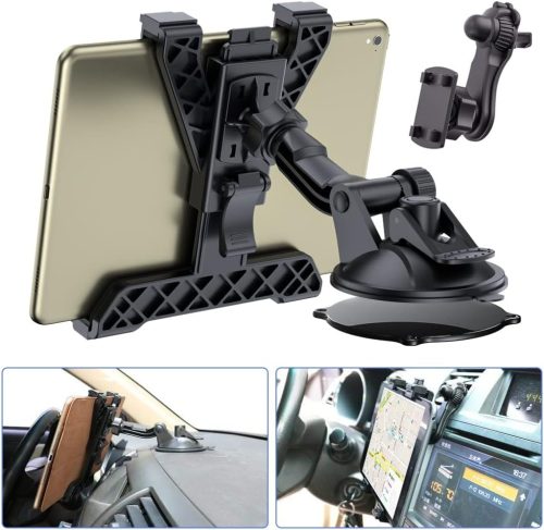 OHLPRO Tablet Tartó Autóba - 360° Forgatható iPad Rögzítő Műszerfalra és Szélvédőre, 6-11 Colos Készülékekhez, iPad, Samsung, Huawei Tablete