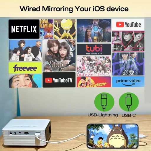 YOTON Y3 Mini Projektor 1080P Támogatással - 10000L Hordozható Házimozi Projektor, 50% Zoom, HDMI/USB/Telefon/PS5/TV Stick Kompatibilis