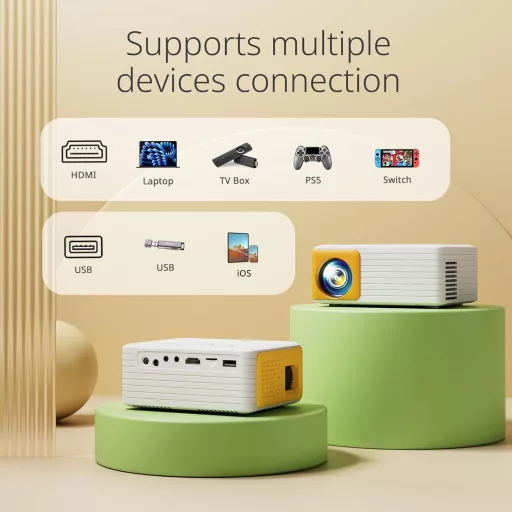 YOTON Y3 Mini Projektor 1080P Támogatással - 10000L Hordozható Házimozi Projektor, 50% Zoom, HDMI/USB/Telefon/PS5/TV Stick Kompatibilis