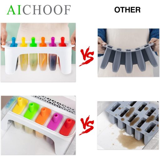 Aichoof Forme pentru înghețată din silicon, în culori curcubeu - Set de 6, fără BPA, pentru copii, ușor de scos, pentru prepararea înghețatei.