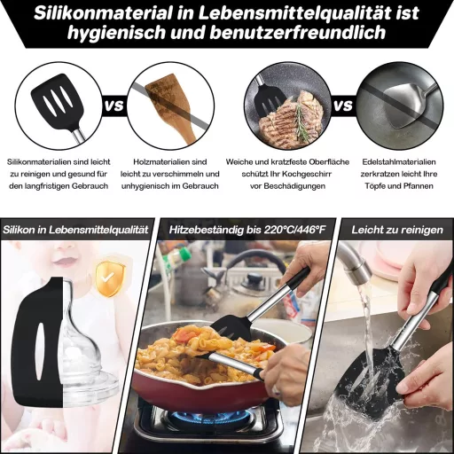 Set de 28 de ustensile de bucătărie din silicon negru HaWare