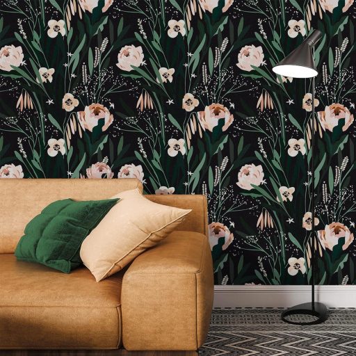 Vintage Virágos Öntapadós Tapéta - Rózsaszín Pünkösdi Rózsa Mintás