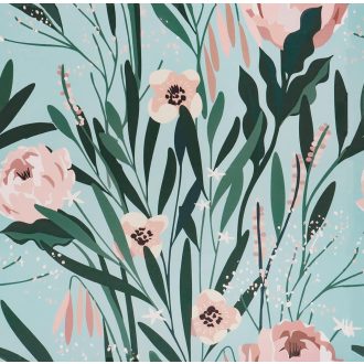 Öntapadós Rózsaszín Virágmintás Kék Tapéta 45cm×3m