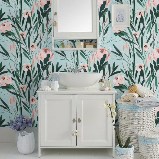 Öntapadós Rózsaszín Virágmintás Kék Tapéta 45cm×3m