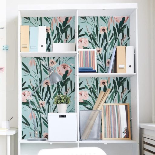 Öntapadós Rózsaszín Virágmintás Kék Tapéta 45cm×3m