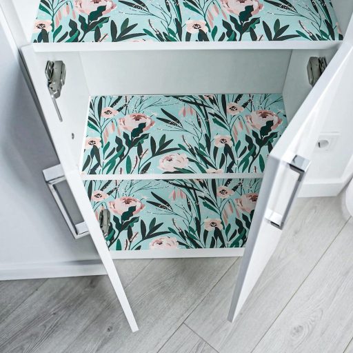 Öntapadós Rózsaszín Virágmintás Kék Tapéta 45cm×3m