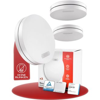   ALPENLUFT 3 db Füstérzékelő 10 Éves élettartammal- Lapos Tűzjelző Készlet Hálószobákba, LED Villogás Nélkül, Fúrás Nélküli Telepítés