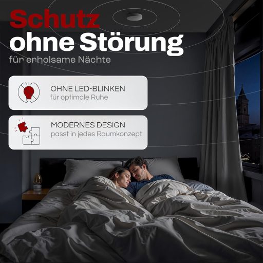 ALPENLUFT 3 db Füstérzékelő 10 Éves élettartammal- Lapos Tűzjelző Készlet Hálószobákba, LED Villogás Nélkül, Fúrás Nélküli Telepítés