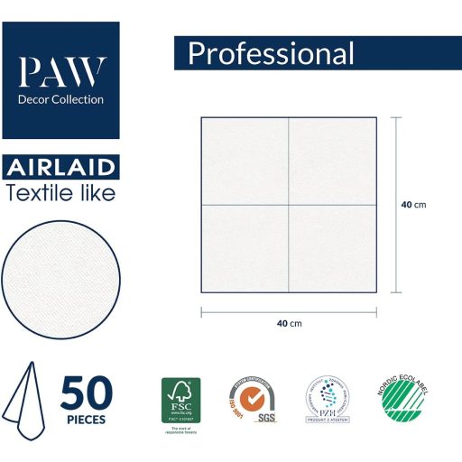 PAW Decor Collection Textilhatású Szalvéta 40x40cm 50db Bézs Esküvőhöz Keresztelőhöz