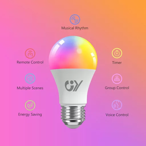 GY okos LED izzó WiFi E27 A60 9W 850 lm RGB fényerőszabályozható meleg hideg multicolor 2,4 GHz Alexa Google Home kompatibilis 6 db