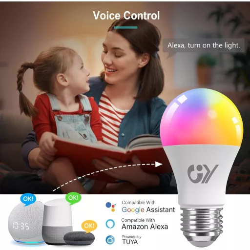GY okos LED izzó WiFi E27 A60 9W 850 lm RGB fényerőszabályozható meleg hideg multicolor 2,4 GHz Alexa Google Home kompatibilis 6 db