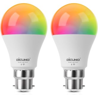   DiCUNO B22 Bec LED Inteligent 9W - Control WiFi, Alb Cald-Alb Rece, Schimbare Culoare RGBCW, Compatibil Alexa/Google, Fără Hub, Pachet de 2