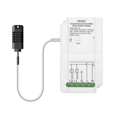 MOES WiFi Okos Termosztát Modul - Hőmérséklet és Páratartalom Szabályozó Kettős Kimenettel, Távirányítható Applikációval, Alexa és Google Ho