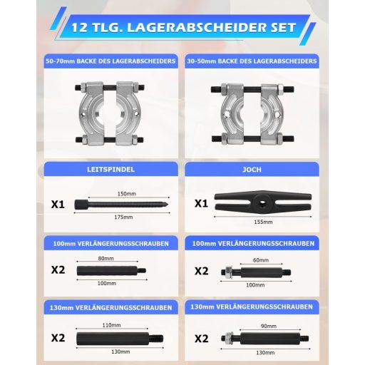 DAYUAN 12 részes csapágy lehúzó készlet lflywheel szeparátor tárolóval