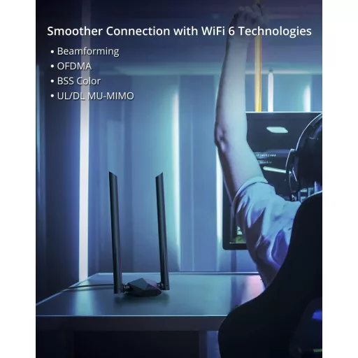BrosTrend AX1800 WiFi 6 USB adapter PC-hez, nagy hatótávolságú, kettős sávú (1201Mbps/5GHz + 574Mbps/2.4GHz), két 5dBi antennával, Windows 1