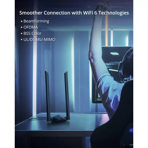 BrosTrend AX1800 WiFi 6 USB adapter PC-hez, nagy hatótávolságú, kettős sávú (1201Mbps/5GHz + 574Mbps/2.4GHz), két 5dBi antennával, Windows 1