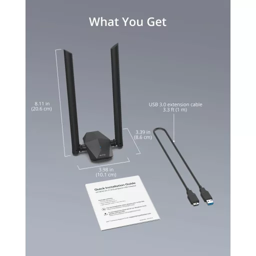 BrosTrend AX1800 WiFi 6 USB adapter PC-hez, nagy hatótávolságú, kettős sávú (1201Mbps/5GHz + 574Mbps/2.4GHz), két 5dBi antennával, Windows 1