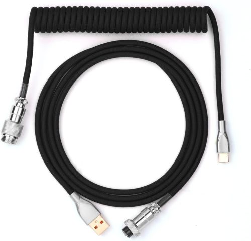 EPOMAKER 1,8m-es Spirál USB-C Gamer Billentyűzet Kábel, Leválasztható Csatlakozóval, Fekete