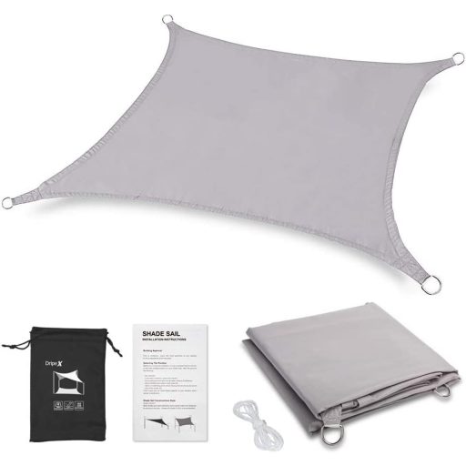 Pânză de umbrire Dripex 3x5m Impermeabilă - Poliester dreptunghiular de protecție solară, filtru UV 95%, rezistentă la vânt, crem, cu frânghii de fixare pentru terasă.