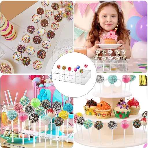 GKZB Cake Pop Tartó 2db, 15 Lyukas Lollipop Állvány Celofán Zacskóval