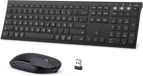 Set tastatură și mouse Bluetooth seenda - Wireless, Bluetooth Dual & USB 2.4G, Layout German, Reîncărcabil, Mac/Windows/Android