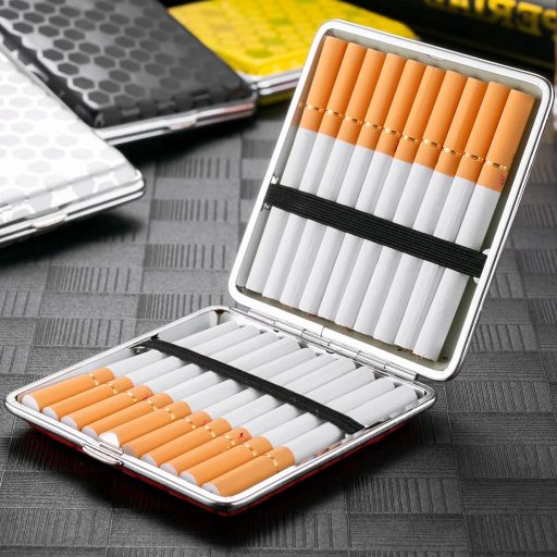 Oumezon PU bőr cigarettatartó fém 20 szál-hez, 6 szín, rugalmas zárral