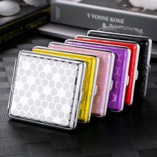 Oumezon PU bőr cigarettatartó fém 20 szál-hez, 6 szín, rugalmas zárral