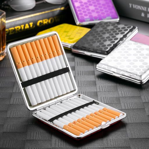 Oumezon PU bőr cigarettatartó fém 20 szál-hez, 6 szín, rugalmas zárral