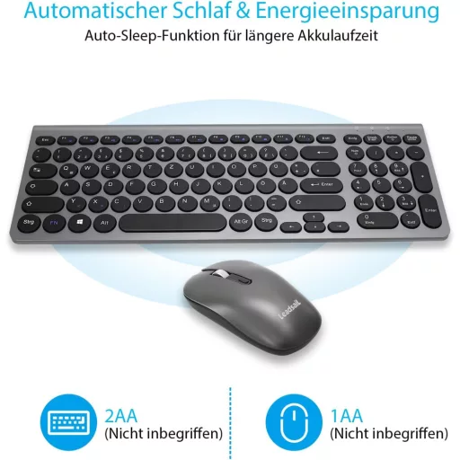 LeadsaiL Ergonomikus Vezeték Nélküli Billentyűzet és Egér Szett, QWERTZ, Csendes