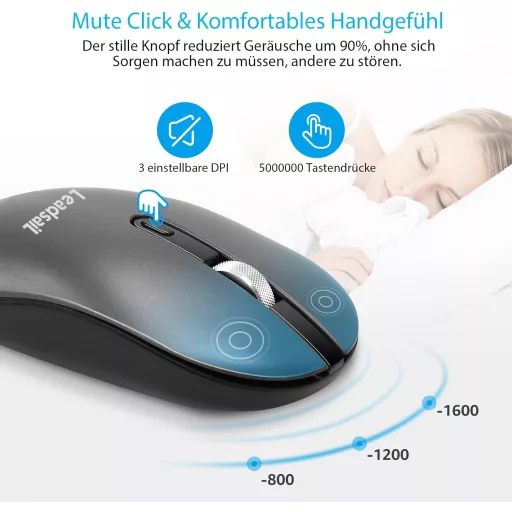 LeadsaiL Ergonomikus Vezeték Nélküli Billentyűzet és Egér Szett, QWERTZ, Csendes