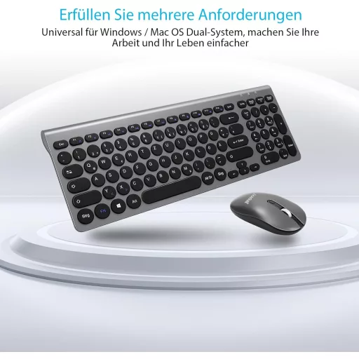 LeadsaiL Ergonomikus Vezeték Nélküli Billentyűzet és Egér Szett, QWERTZ, Csendes