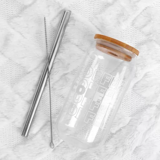 Mason Life Staklena čaša s poklopcem i slamkom 530 ml - Čaša za ledenu kavu, krigla za pivo, poklon za žene, ručno pranje