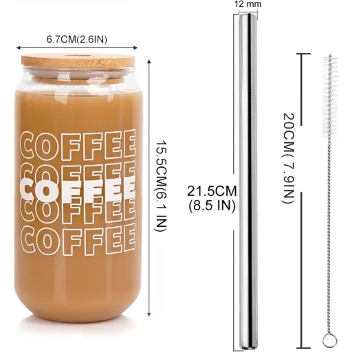 Mason Life Üveg Ivópohár 530ml Fedéllel és Szívószállal - Jeges Kávés Bögre, Sörös Pohár, Ajándék Nőknek, Kézi Mosás