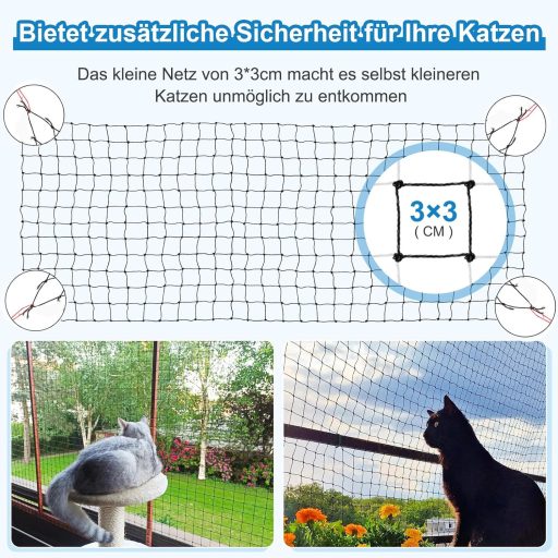 Aystkniet Macskavédő Háló Erkélyre 6x3m - Fekete Dróterősített Védőháló 20m Rögzítőkötéllel - Ablakra, Teraszajtóra, Kültéri-Beltéri Használ