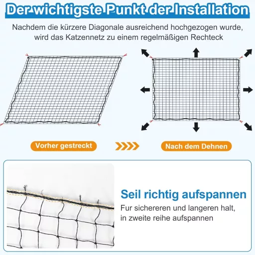 Aystkniet Macskavédő Háló Erkélyre 6x3m - Fekete Dróterősített Védőháló 20m Rögzítőkötéllel - Ablakra, Teraszajtóra, Kültéri-Beltéri Használ