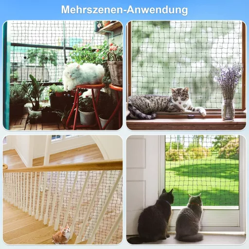Aystkniet Macskavédő Háló Erkélyre 6x3m - Fekete Dróterősített Védőháló 20m Rögzítőkötéllel - Ablakra, Teraszajtóra, Kültéri-Beltéri Használ