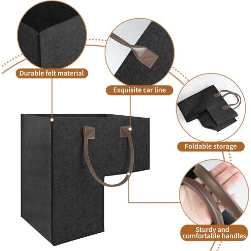 TANOSAN 2 kom Sklopive Crne Košare od Filca za Stepenice s Ručkom - Spremište za Igračke i Odjeću