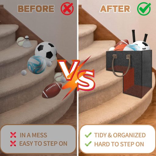 TANOSAN 2 kom Sklopive Crne Košare od Filca za Stepenice s Ručkom - Spremište za Igračke i Odjeću