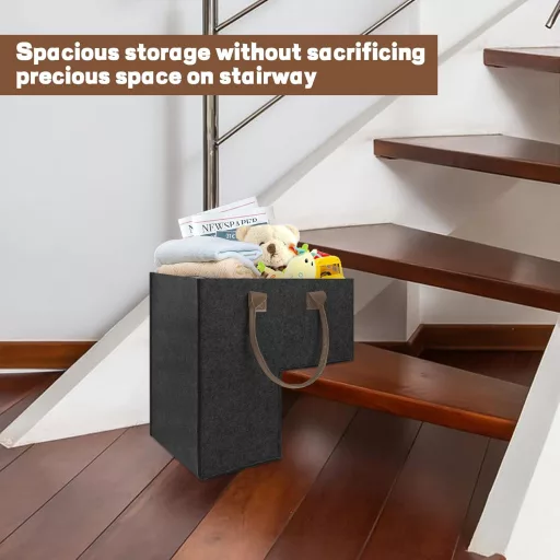 TANOSAN 2 kom Sklopive Crne Košare od Filca za Stepenice s Ručkom - Spremište za Igračke i Odjeću