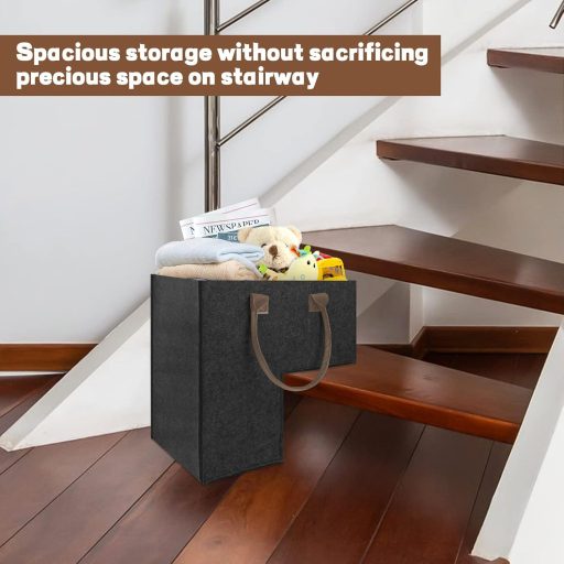 TANOSAN 2 db Összecsukható Fekete Filc Lépcsőkosár Fogantyúval - Játék és Ruhatároló