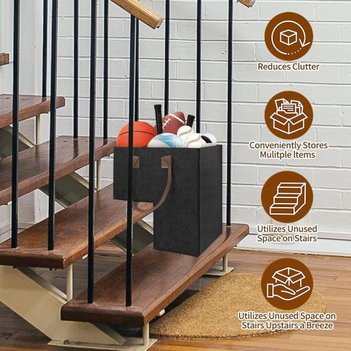 TANOSAN 2 kom Sklopive Crne Košare od Filca za Stepenice s Ručkom - Spremište za Igračke i Odjeću