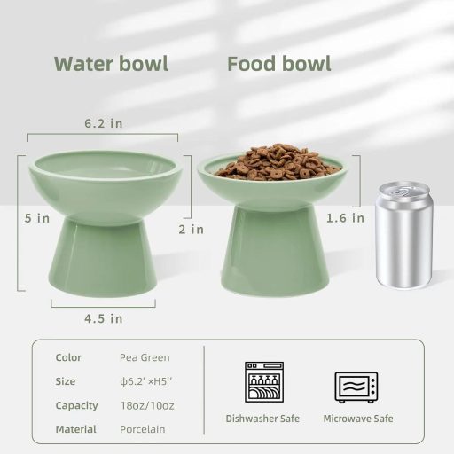 Set de boluri ceramice supraînălțate CEEFU pentru pisici - 2 boluri extra-late cu protecție pentru mustăți, lavabile în mașina de spălat vase, boluri de hrănire verzi pentru toate rasele de pisici.