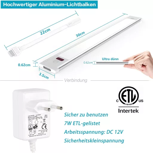 WOBSION LED Konyhapult Világítás 30cm Fehér Dimmelhető Szenzoros